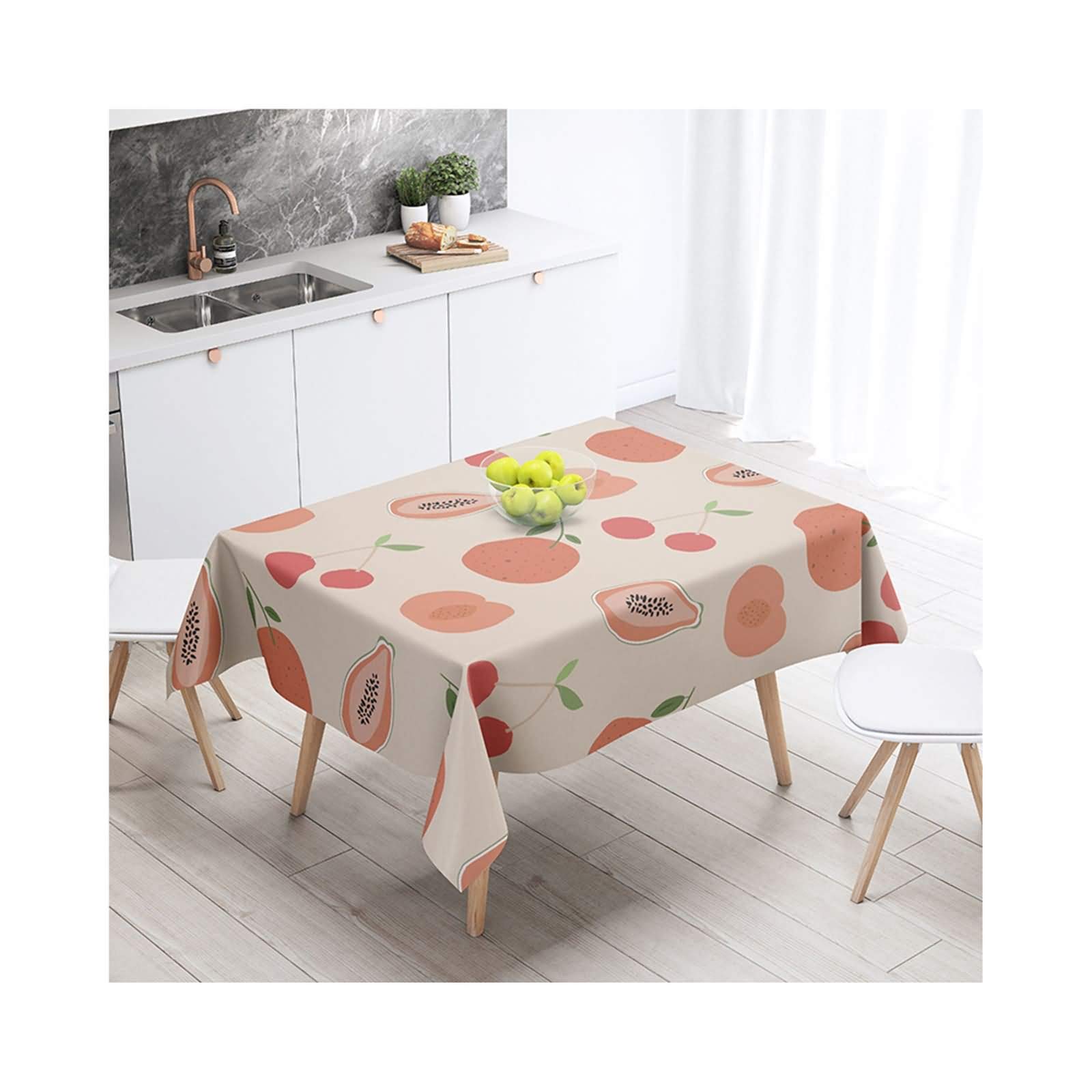 AMDXD Manteles de Algodon y Lino, Frutas Manteles Mesa Rectangular para Bodas Fiesta Buffet Navidad Cumpleaños Restaurante, Café Claro Naranja, 140x180CM