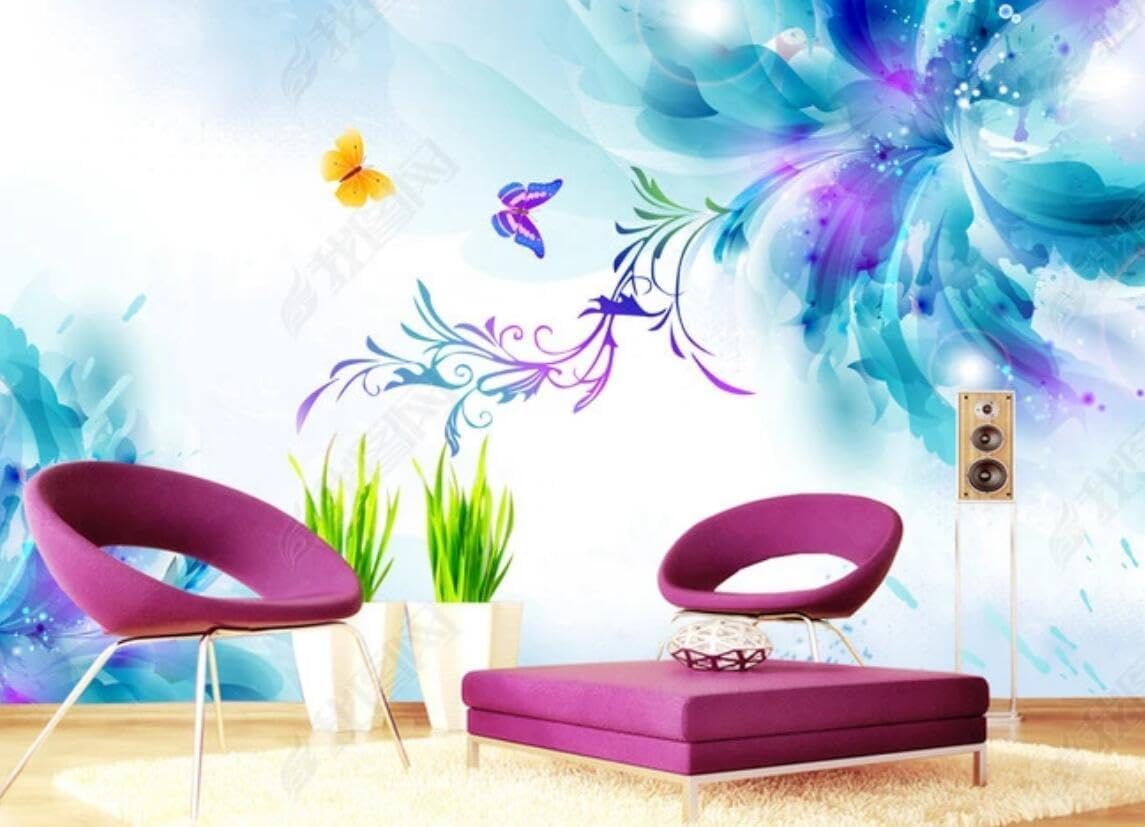 Papier peint 3D lys bleus XLMING pour agrandir un petit salon ou habiller un mur TV