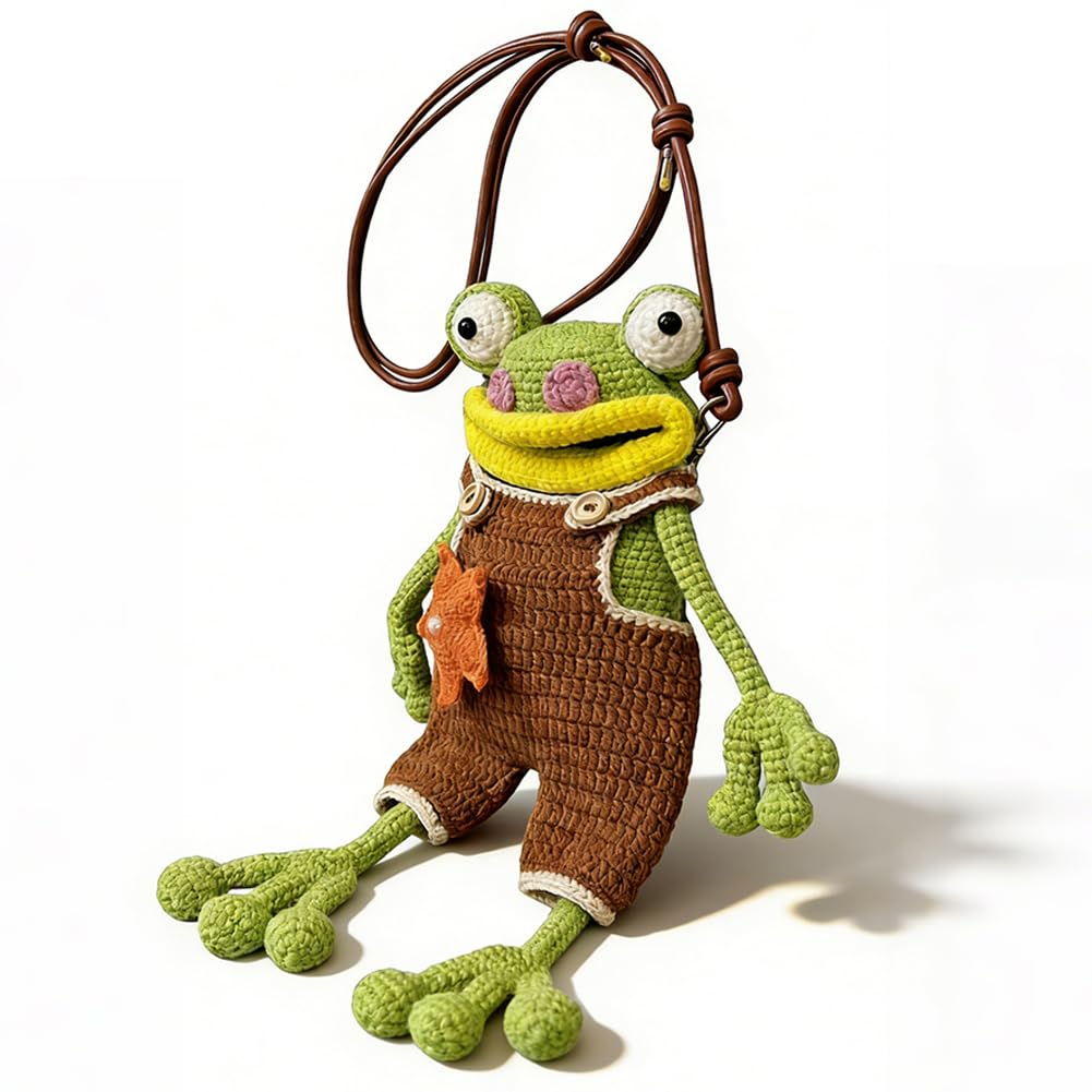 OPVXZAD Crochet Frog Purse Kit DIY Crochet Frog Cell Phone Pouch Kit Cartoon Animal Mobile Holder DIY Knitting Shoulder Bag Supplies Handmade Animal Wallet Kits for Travel Hiking Daily