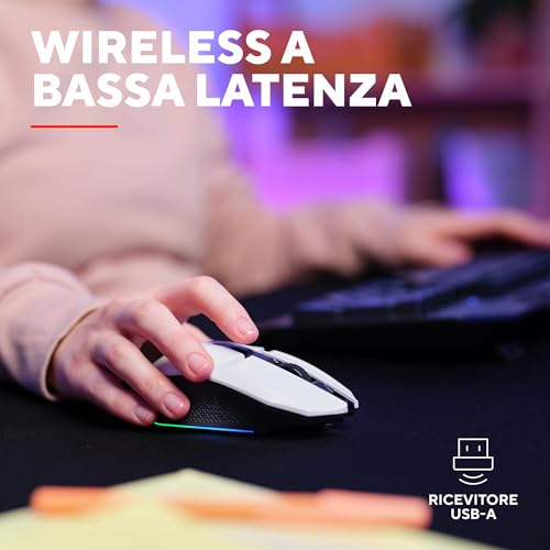 GXT 110W Felox Mouse Gaming Wireless Ricaricabile, 80 Ore di Autonomia, 800-4800 DPI, Illuminazione LED, 6 Pulsanti, Mouse Senza Fili RGB per Computer, Laptop, Windows - Bianco - Mouse gaming - Immagine 2