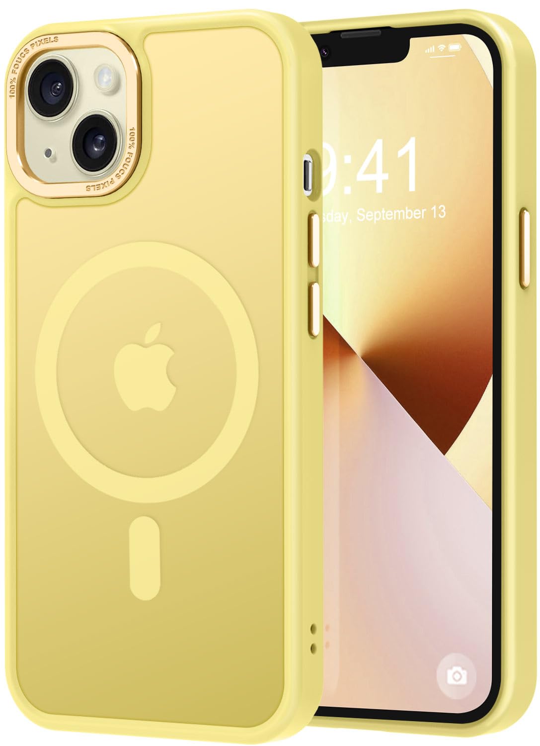 Photo 1 of Thomo Strong Magnetic for iPhone 13 Case & iPhone 14 Case [Compatible with Magsafe] Translucent Matte Slim Shockproof Women Girl Anti-Fingerprint Protective Case for iPhone 14/13 6.1", Yellow