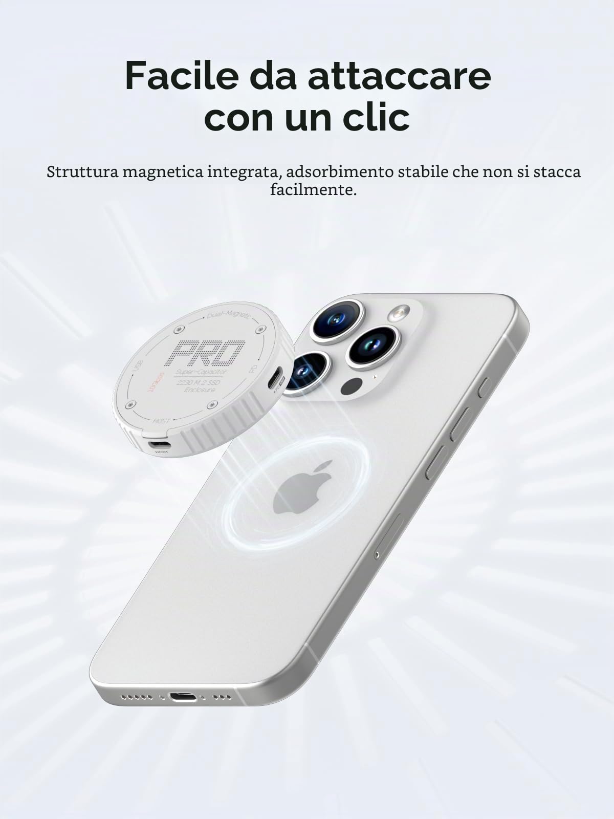 Hagibis Custodia magnetica M.2 2230 NVMe SSD con Magsafe per iPhone 16 15 Pro Max ProRes, adattatore da USB C a NVMe da 10 Gbps, PD da 100 W, porta USB C, custodia SSD esterna per MacBook, iPad Pro