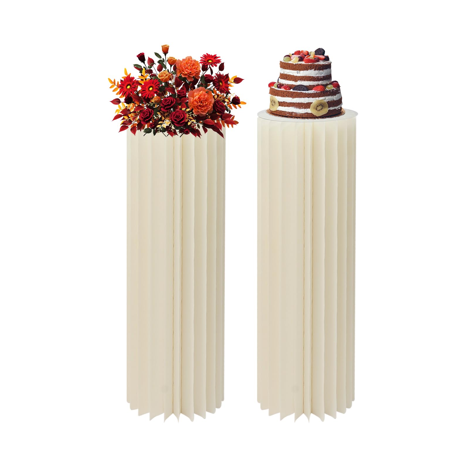 Supporto per fiori in cartone, 2 pezzi, pieghevole, per matrimonio, 30 x 100 cm, bianco, colonne di carta con piastra in PVC, portata 50 kg per pezzo, per feste, compleanni, decorazioni per eventi