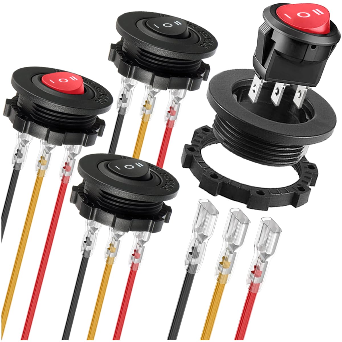 MKBKLLJY 4Pcs 2Way Round Rocker Switch Shell 12V 3Pin 3Position ON/Off/ON 6A/250V AC 10A/125V DC SPDT 20mm Red/Black Circle Toggle Switch with Terminal Wire for Car Boat Household Appliance-image-41