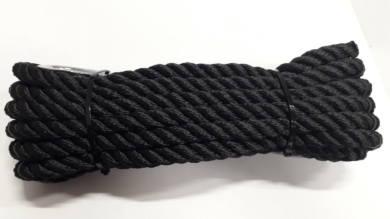 Corde Amarre Diamètre 12mm Bout Longueur 6 mètres Noir Cosse Coeur INOX Epissure Haute Résistance Bateau
