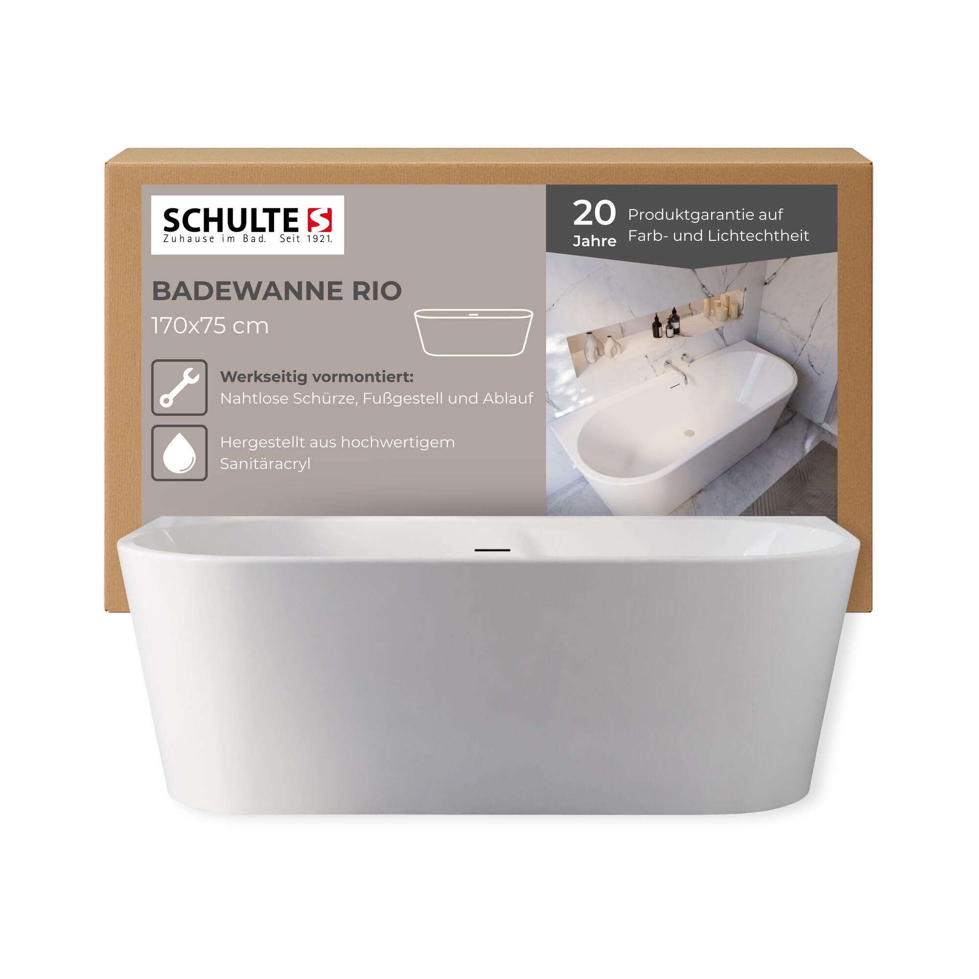 Schulte Badewanne Rio 170x75 cm mit vormontierter Schürze
