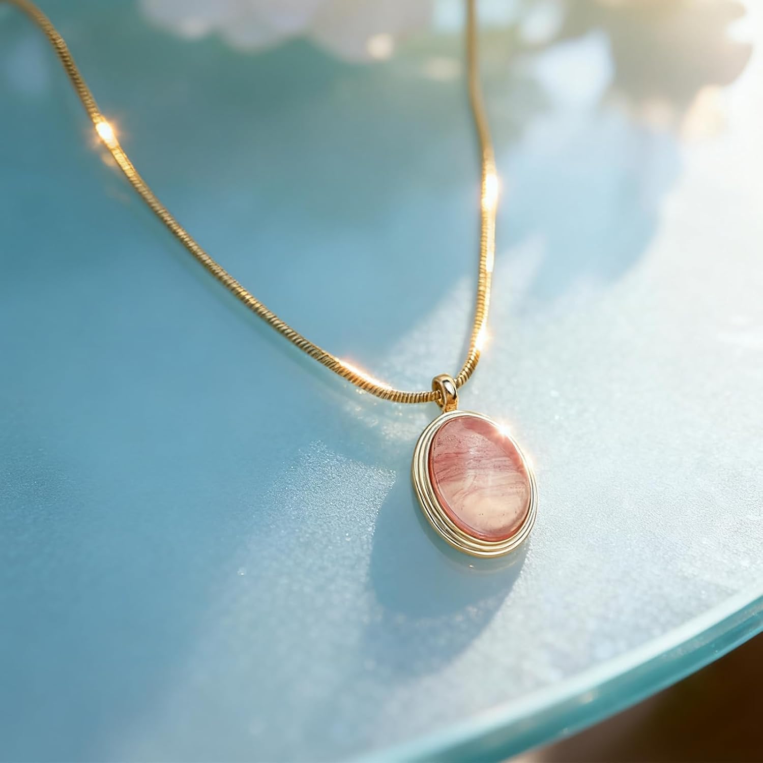 Sonateomber Gold Stone Pendant Necklace for Women, Chunky Statement Dainty Heart Oval Natural Gemstone Dangle Necklaces Wedding Prom Accessories Fashion Jewelry Gift - Image 6