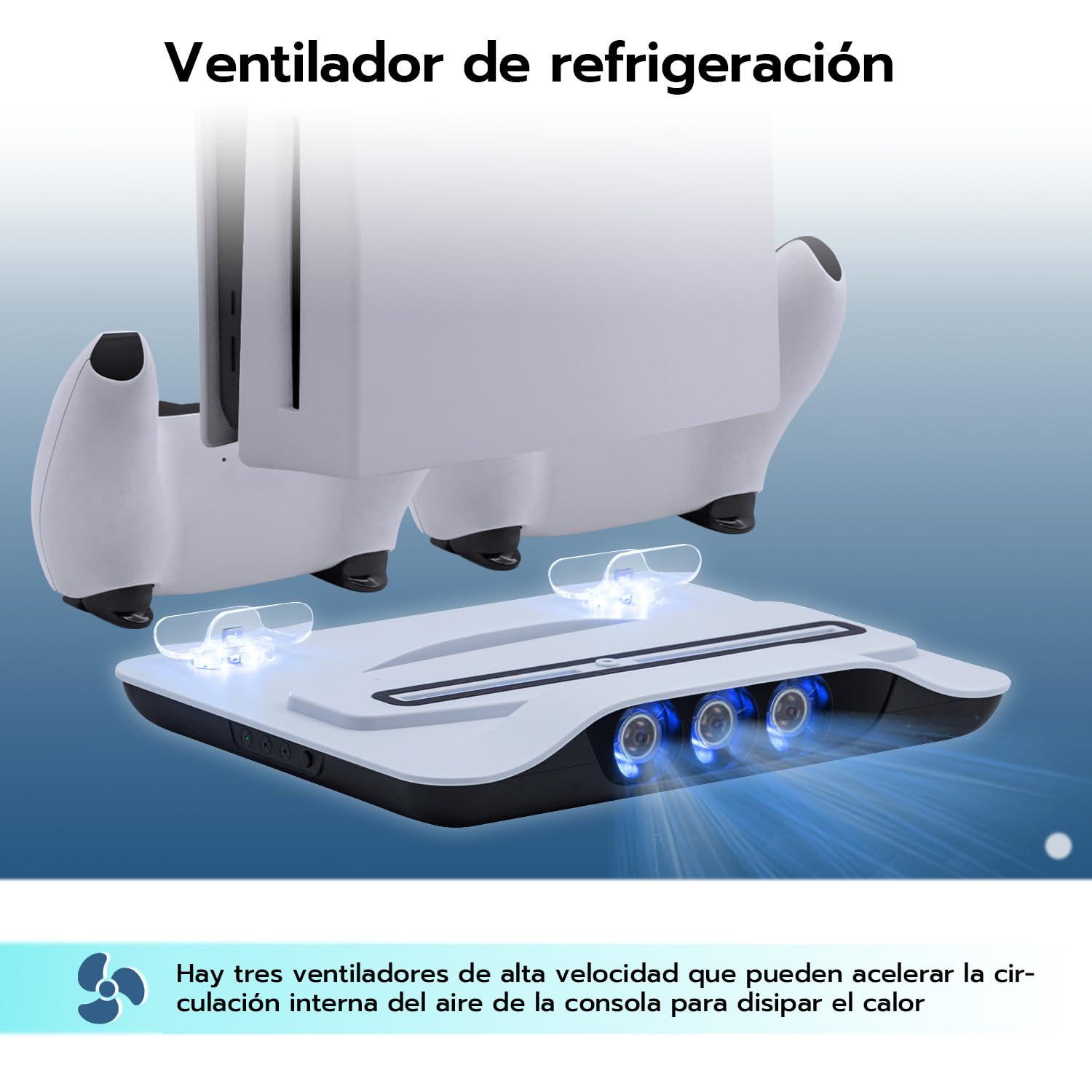 Mcbazel - Estación de Carga Vertical para Consola PS5, Soporte Multifuncional con luz Azul y LED, Carga rápida para mandos de Juego para Consola PS5 - Blanco (no para PS5 Slim)
