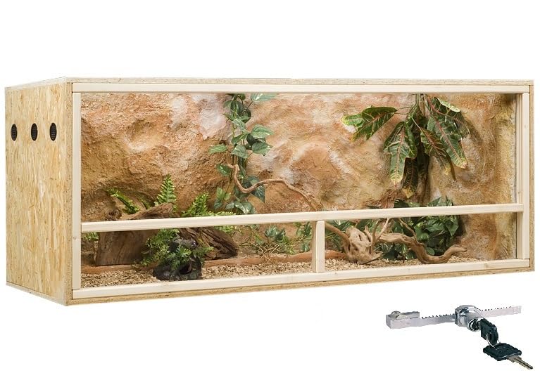 GECKOX OSB Terrarium, Holzterrarium 150x60x60 cm mit Seitenbelüftung, Zierleistenset:ohne Zierleistenset, Sicherheitspaket:mit Sicherheitspaket
