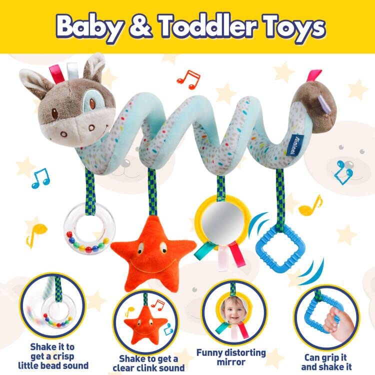 Image of GKDOMS Baby Car Seat Toys Activity Stroller Toy for Boys Girls 0 3 6 9 10 12 Months, Spiral Hanging Plush Toys, Baby Shower Thank You Gifts