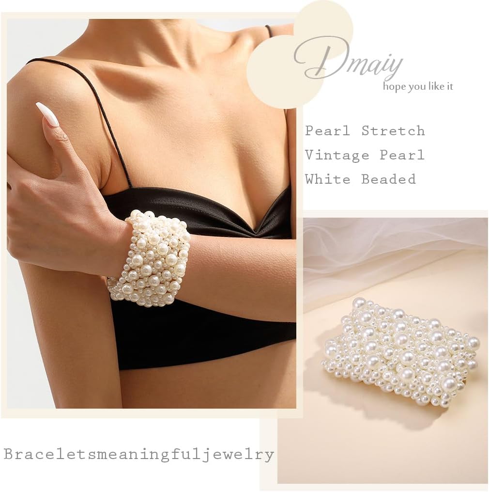 Pearl Bracelets for women White Stretch Pearl Bracelet Jewelry Vintage Pearl Bracelet for Wedding Festival Party - Image 5