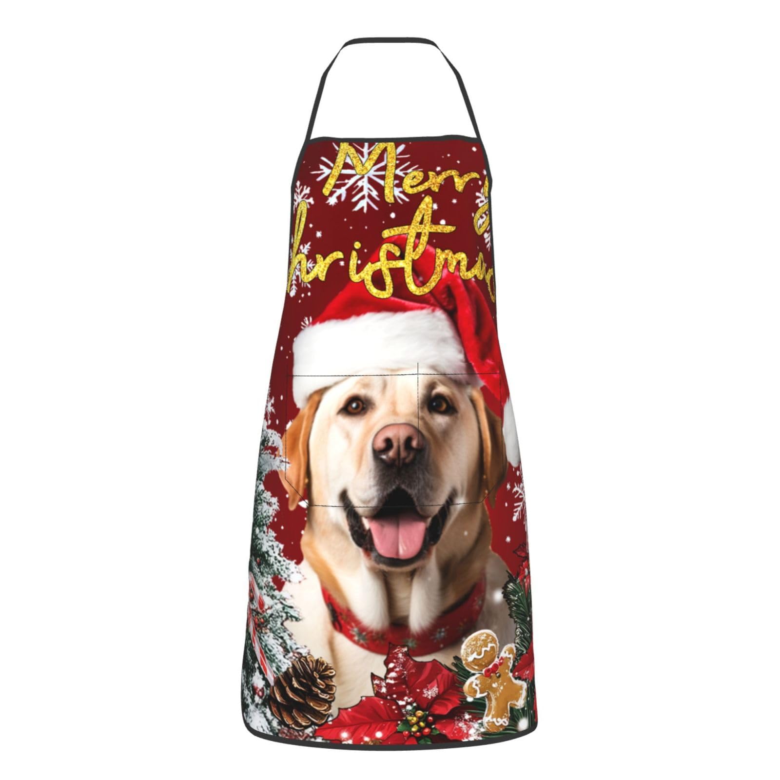 nopicsn Merry Christmas Labrador Retriever Dog Apron for cooking with Pockets Women Men Kitchen Chef Funny Aprons