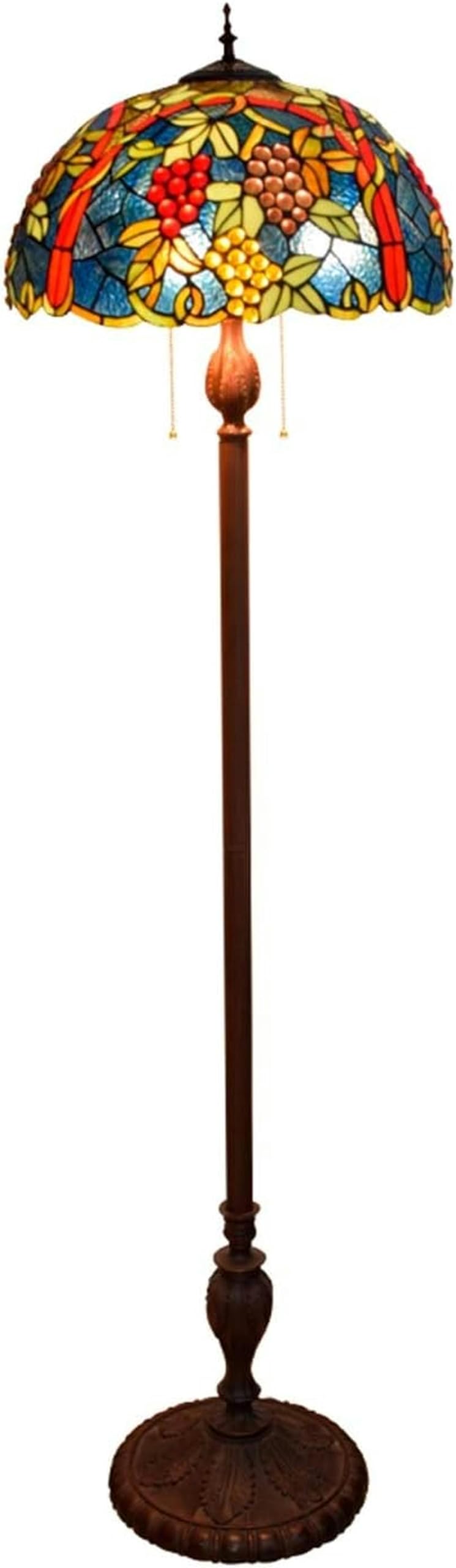 IUokLU Tiffany Floor Lamp Standing Reading Lamp, 17-" Tiffany Pastoral Style Green Grape Flower Stained Glass Over Flowers Series, for Study Living Room Bedroom Decoration