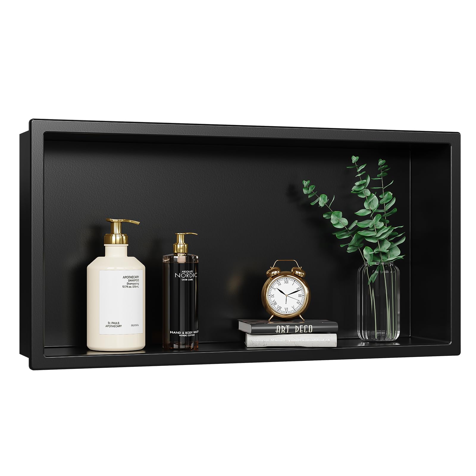 Shower Niche, 24" X 12"(Inner Size 22.6"X11") No Tile Needed Stainless Steel Wall Niche Bathroom Shelf for Shower Wall, Recessed Niche Shower Insert for Bathroom Storage, Black