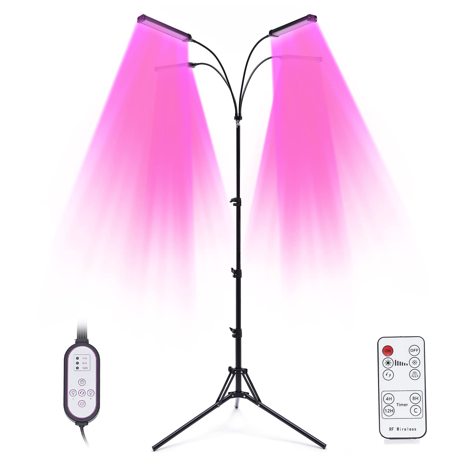 Lampe De Croissance,30W 4-Têtes Lampe Horticole LED Rotatif 360° Lumière à Spectre Complet 3000K/380-780nm avec minuterie 4/8/12H,pour Florale,Jardin Intérieur, Ferme