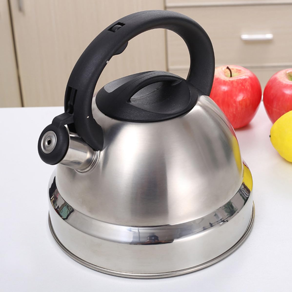 Hervidor de Agua Silbante de Acero Inoxidable Capacidad de 3l, Mango Cómodo y Diseño Plata para Cocina de Inducción y Sopa Instantánea