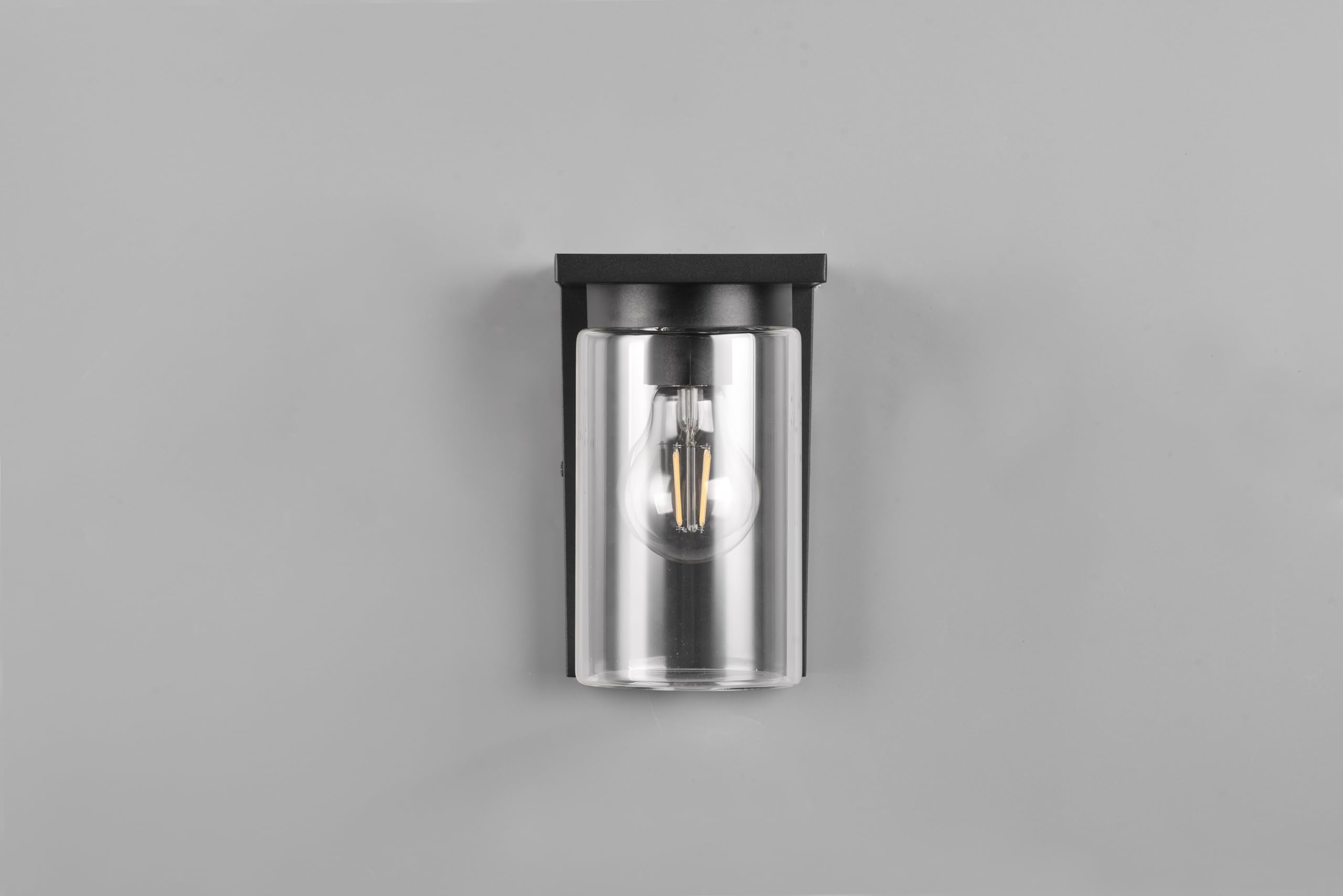 Trio Leuchten Außen Wandleuchte Ardila 211660132, Aluminium Druckguss Anthrazit, Glas klar, exkl. 1x E27, Dämmerungssensor, Schwarz Matt