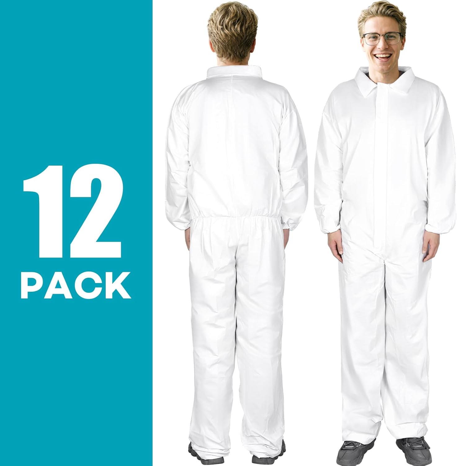 Hazmat Suits 30 Pack Non-Hooded Protective Coveralls with Elastic Wrists, Ankles, Available in 4 sizes - Image 2
