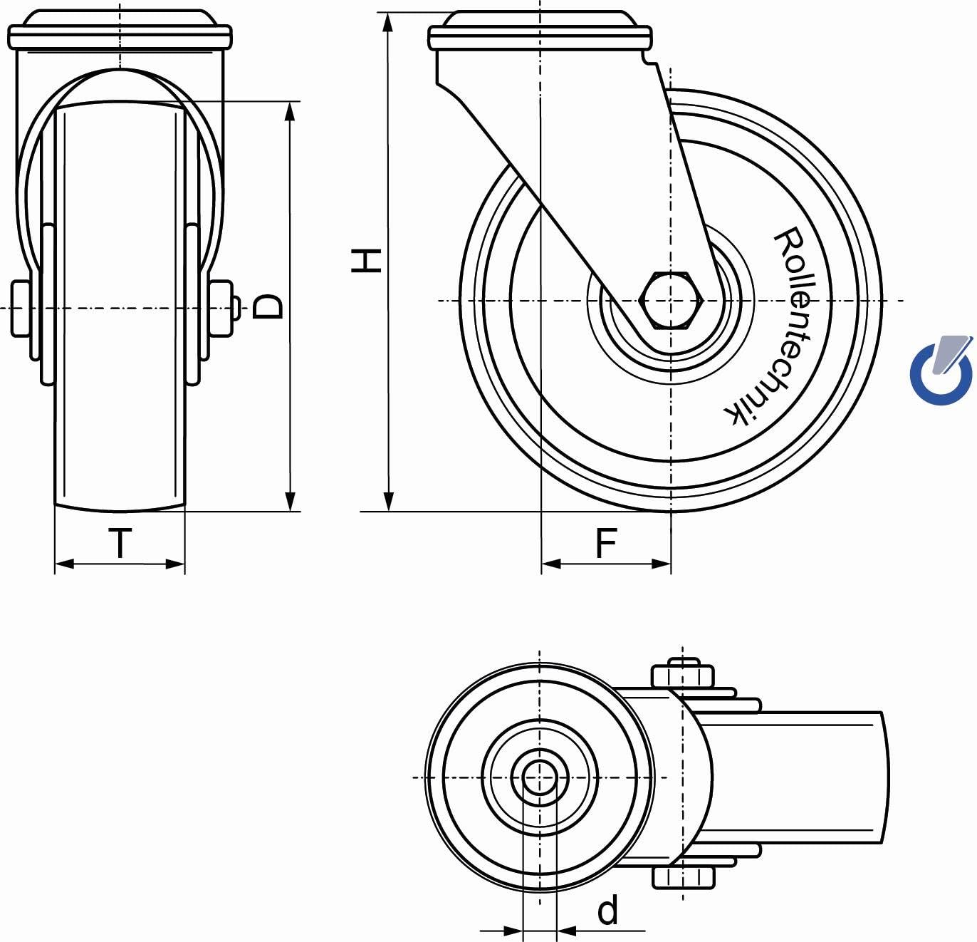Rollentechnik Set di 4 mini ruote per carichi pesanti, 4 ruote girevoli Rollentechnik in poliuretano, diametro 35 x 27 mm, con foro posteriore, altezza 52 mm, portata 300 kg/set