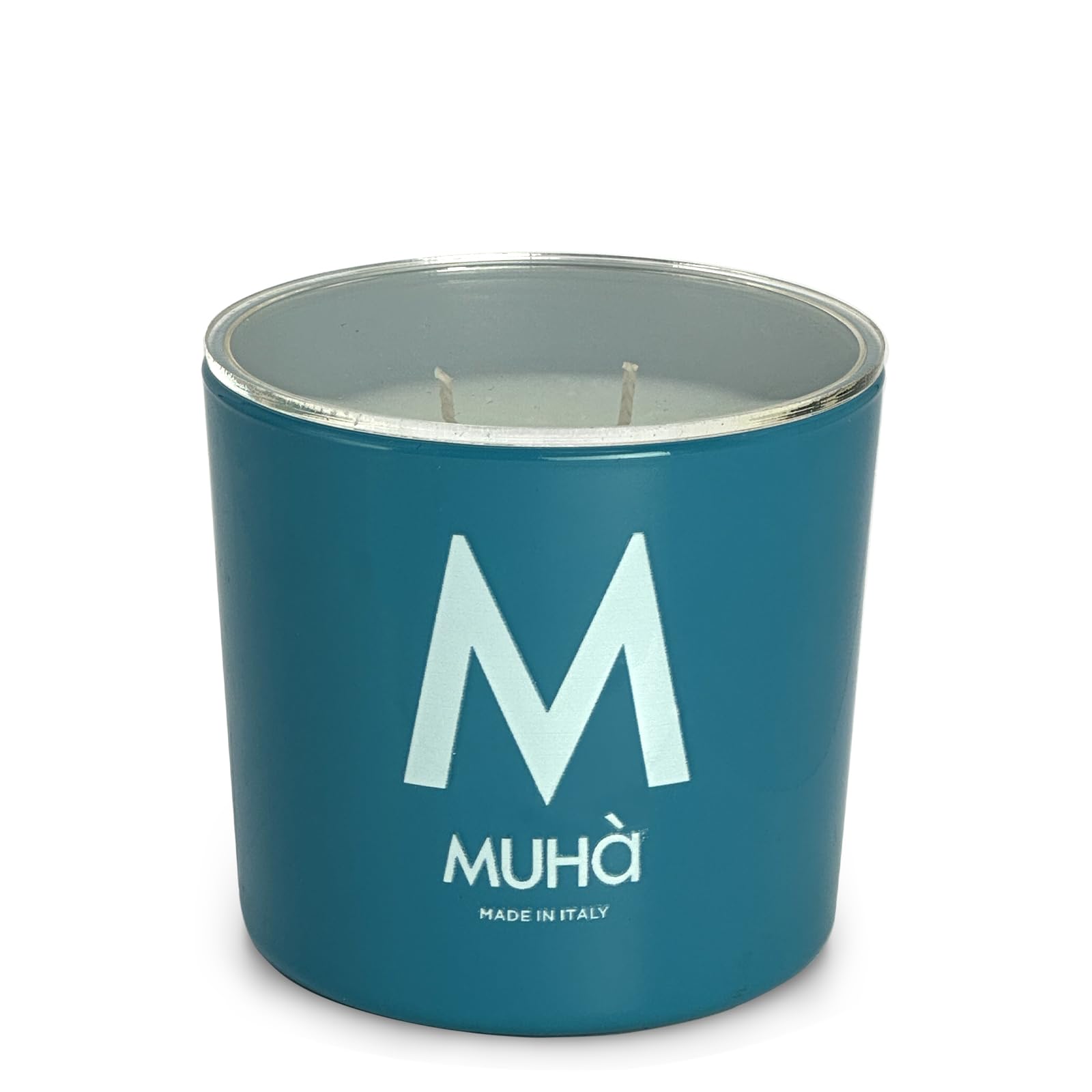 Bougie parfumée menthe et santal MUHA' 270g en verre turquoise relaxante