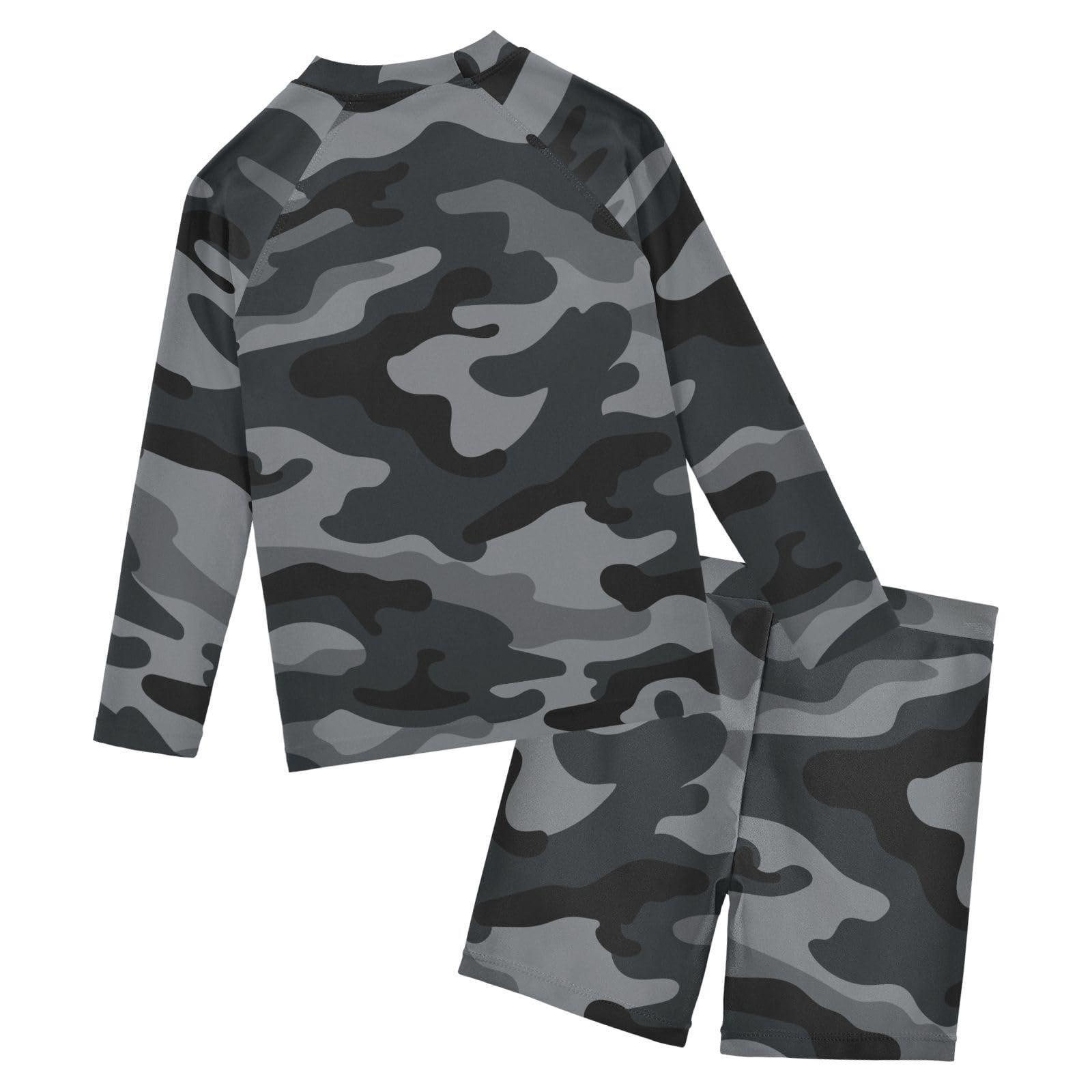 Aflyko Kids' Bathing Suit Set Heavy Grey Camo Long Sleeve Swim Tops with Shorts Summer Vacation Pool Party Rashguard Fun Cute Infant Beachwear, 4T