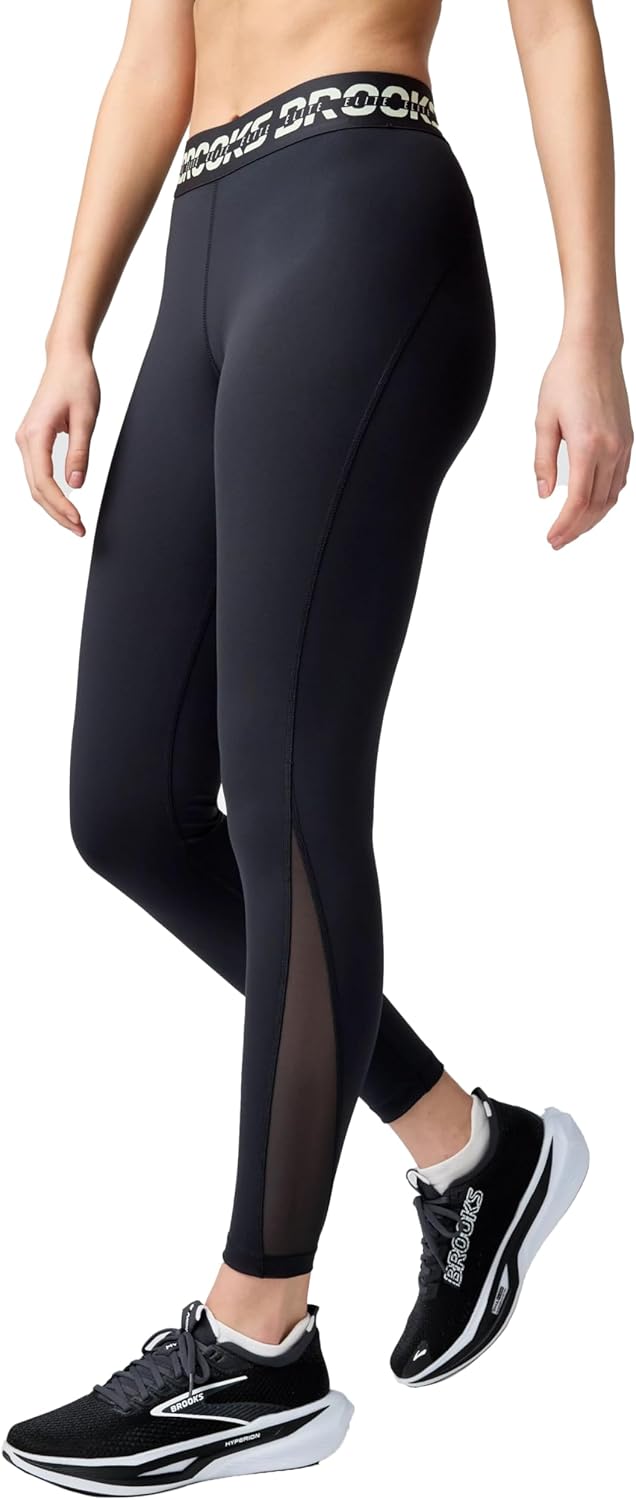 Brooks Women’s PR Elite Tight, Mid-Rise Compression Running Tights, Quick-Drying Breathable Fabric with Mesh Ventilation