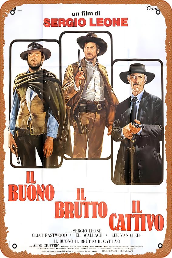 Retro Tin Signs Cinema Poster Il buono, il brutto, il cattivo Vintage Metal Signs Posters for Garage Man Cave Shop Bar Pub Decor 12x8 inches