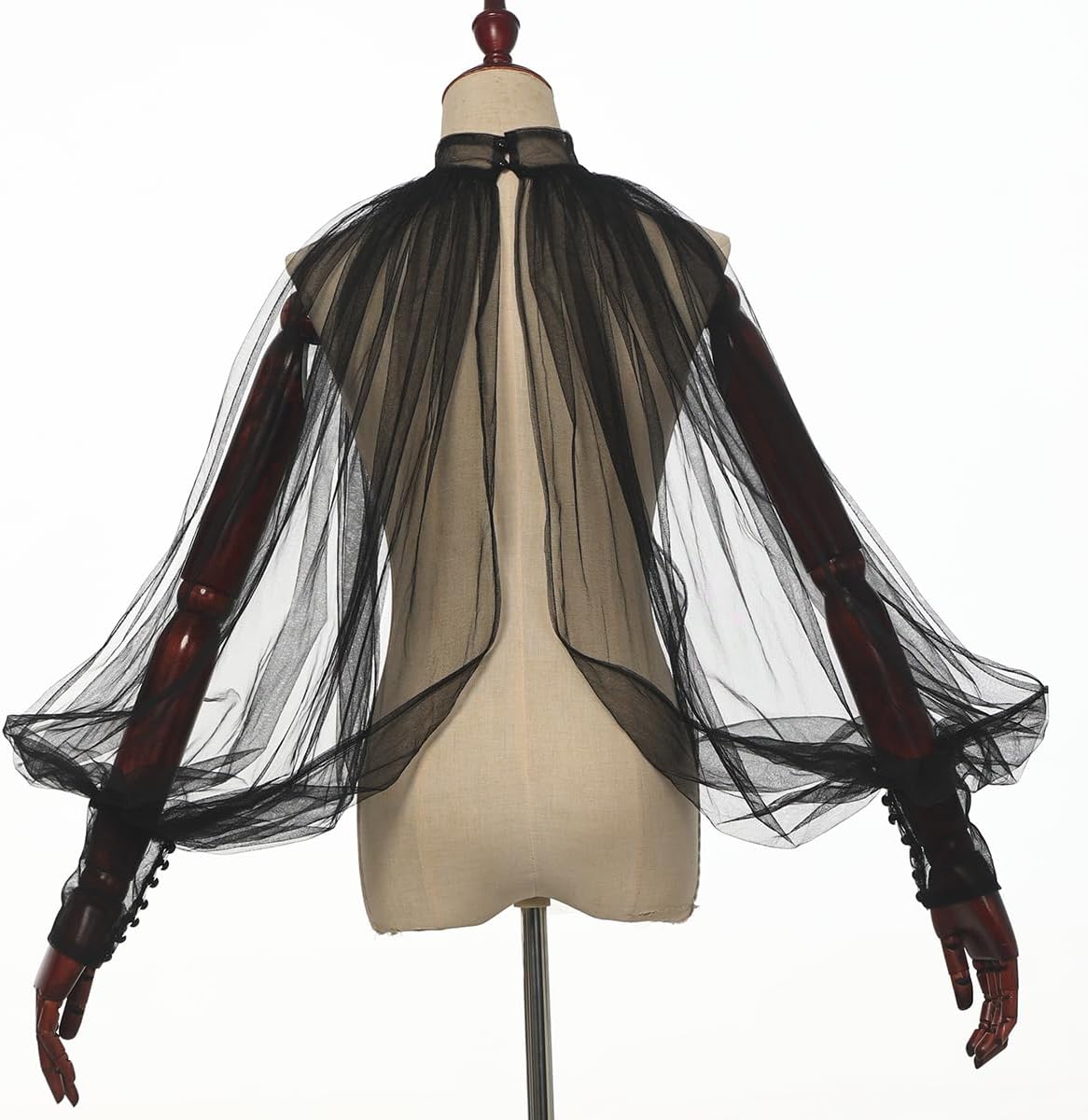 Women's Sexy Batwing Long Sleeves Sheer Shirt See Through Mock Neck Irregular Tops Front Back Split Shawl - Image 3