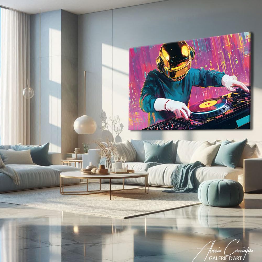 Alessio Cacciatore Quadro per DJ - Tela Musica - Stampa su tela Cyberpunk - Decorazione da parete - Pop Art Decorazione da parete - Idea regalo per la casa (120 x 80 cm)