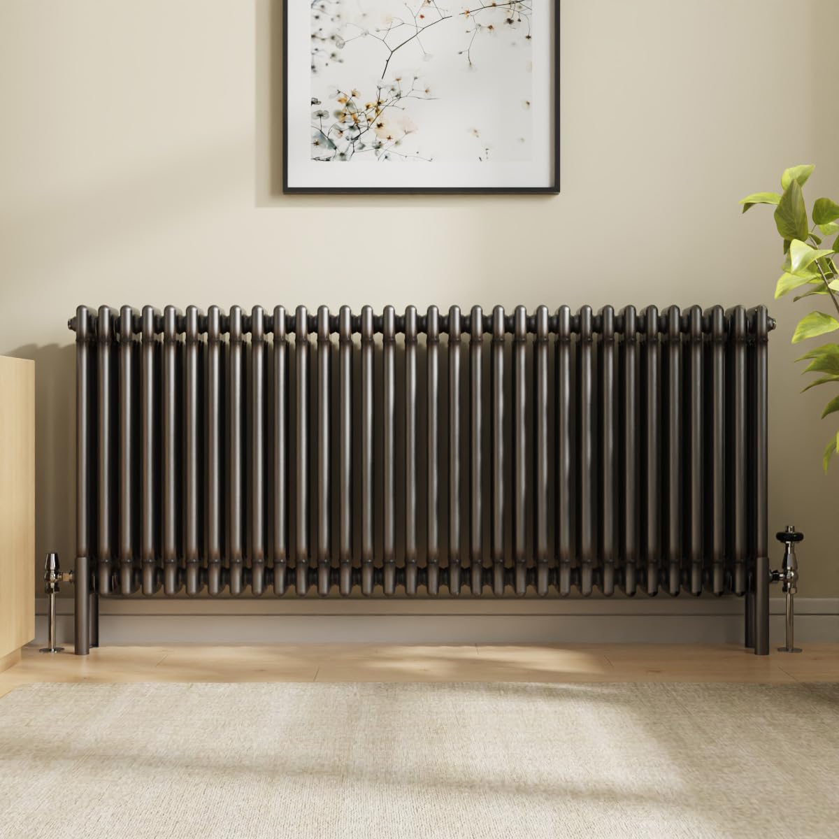 NRG 600 x 1460mm Raw Metal Cast Iron Triple Column Horizontal Radiator