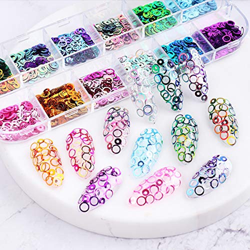 12 Colors Laser Circle Nail Glitter Sequins 3D Nail Art Decor Holographic Round Shape Flakes Nail Shiny Design Acrylic Nails Supplies Women Girls Manicure Nail Charms Decor Diy Crafts Decorations #TOP5