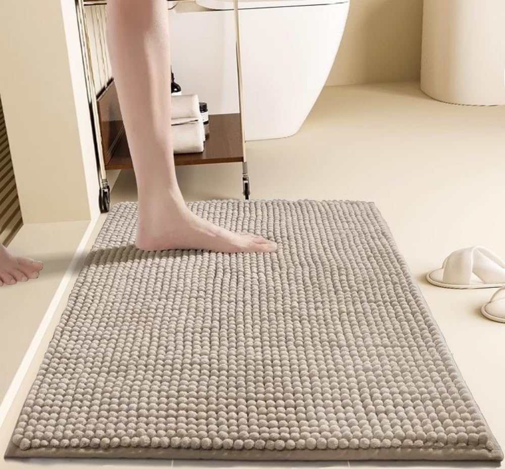 Alfombra de Baño de Chenilla Antideslizante, Alfombrilla Suave y Absorbente para el Baño, la Ducha, la Bañera o como WC - Lavable a Máquina y Secado Rapido(60x90cm,Beige)