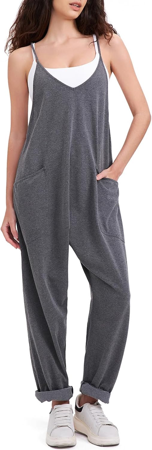 EXLURA Womens Casual Summer Jumpsuits 2026 Romper Bib Outfits Beach Vacation Denim Trendy Fashion Overalls with Pockets