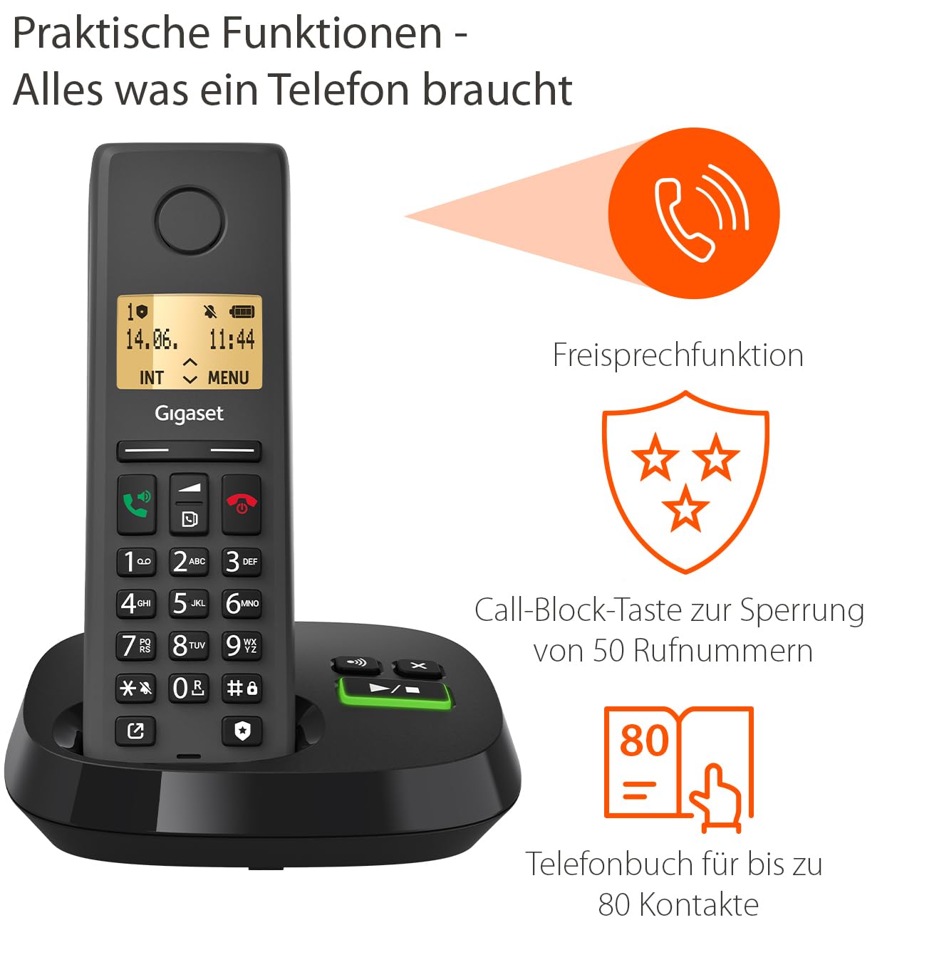 Gigaset Pure 220A Trio - 3 Schnurlose DECT-Telefone mit Anrufbeantworter - mit Call-Block-Taste und Freisprechfunktion - 80 Kontakten – Bild 4