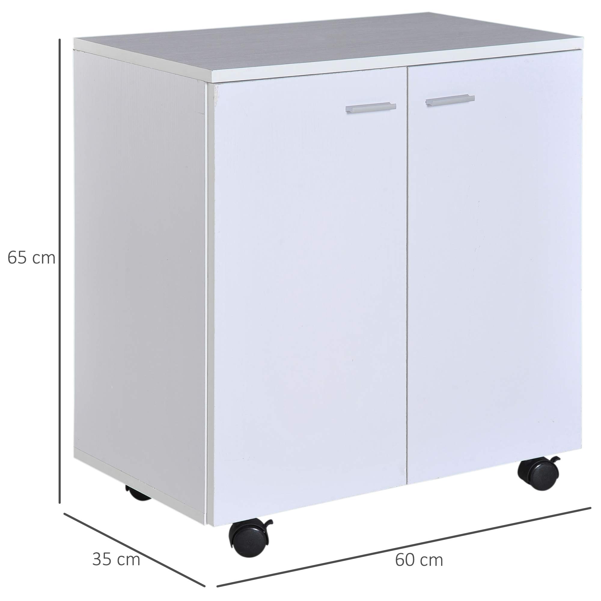 HOMCOM Mesa Armario Movil Mueble TV con Ruedas y 2 Puertas 60x35x65cm | de Madera, Consola Cajonera