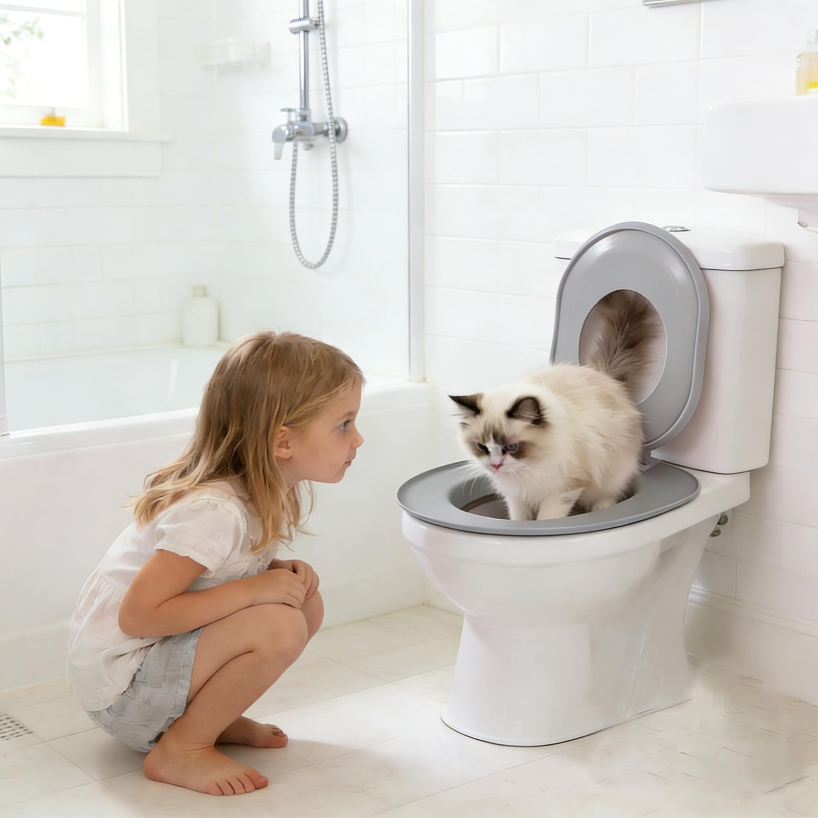 Zestaw do nauki korzystania z toalety dla kota System z ruchomym pisuarem | System treningu toalety dla zwierzaka Do mieszkania, łazienki, piwnicy, sklepu zoologicznego, wnętrz, domu