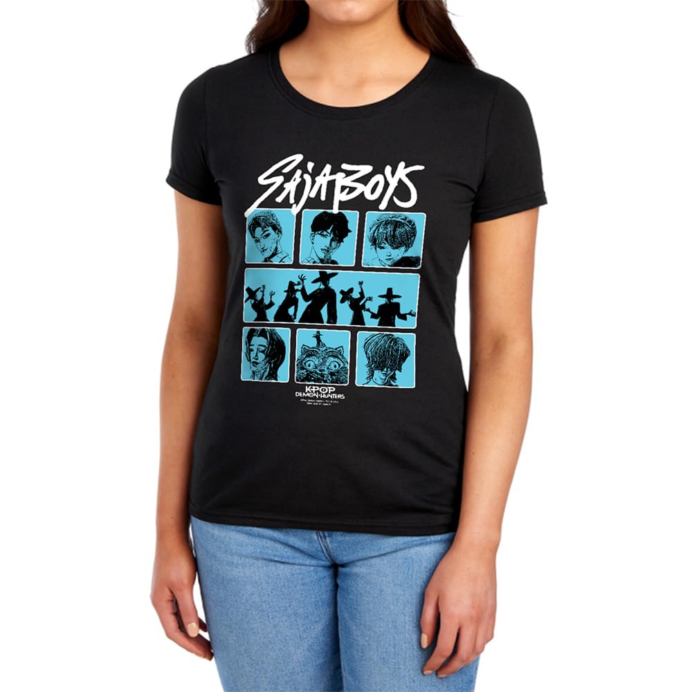 Netflix Women's Kpop Demon Hunters Saja Boys Posterized Squares Tee - Black - M