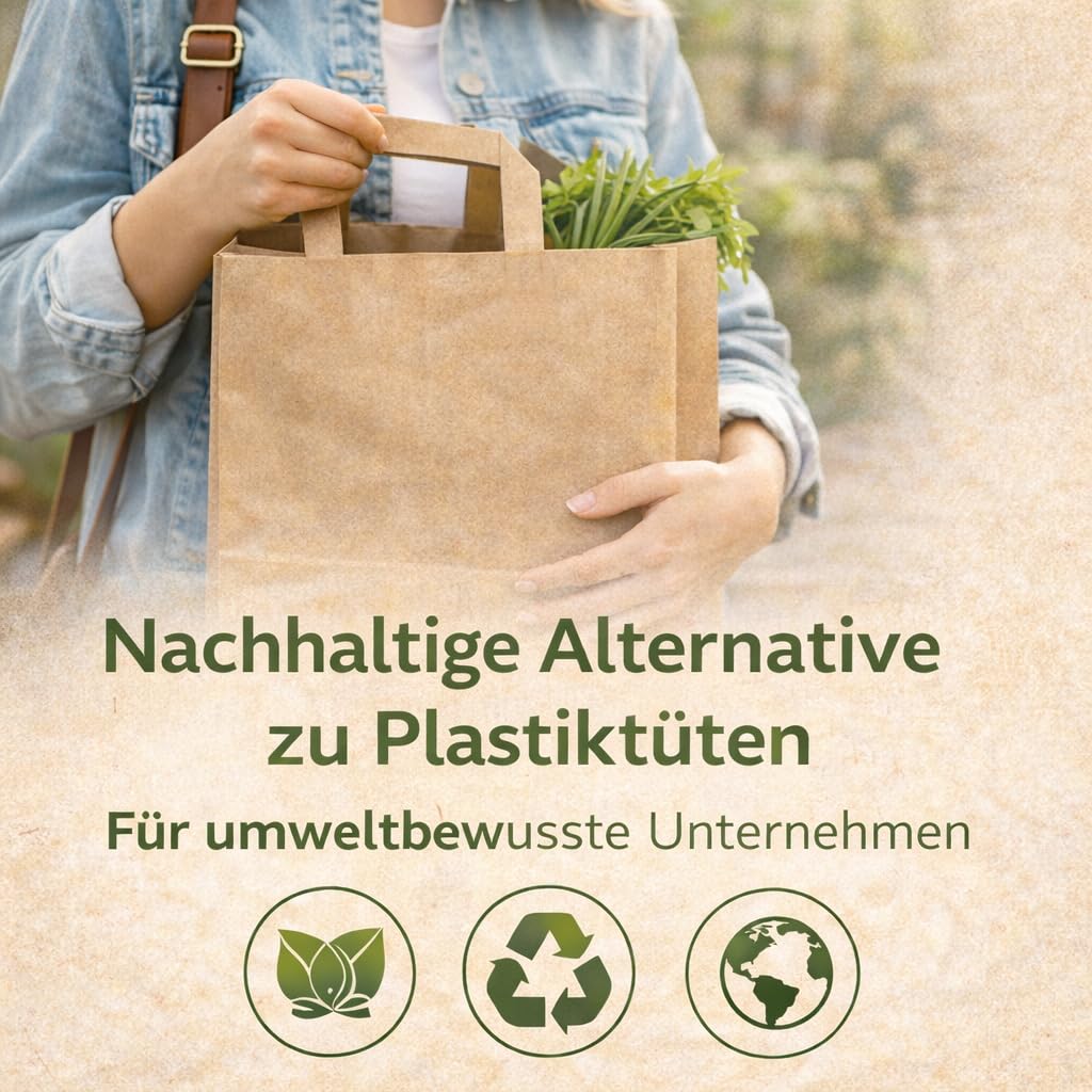 150 Papiertüten Braun mit Henkel 45+17x47cm – Papiertragetaschen und Papiertaschen mit Henkel aus stabilem Kraftpapier