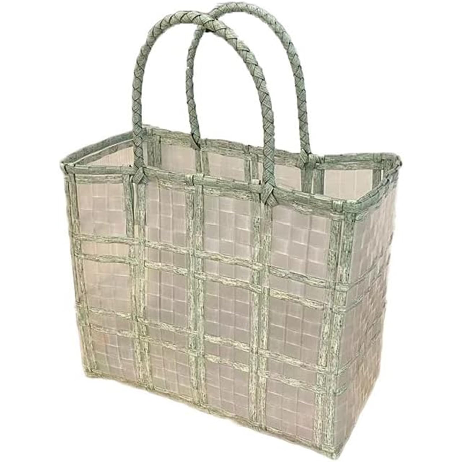 PP-picknickmand, heldere picknickmand, geweven tas met grote capaciteit, supermarktwinkelmandje, met de hand gehouden opslagmand