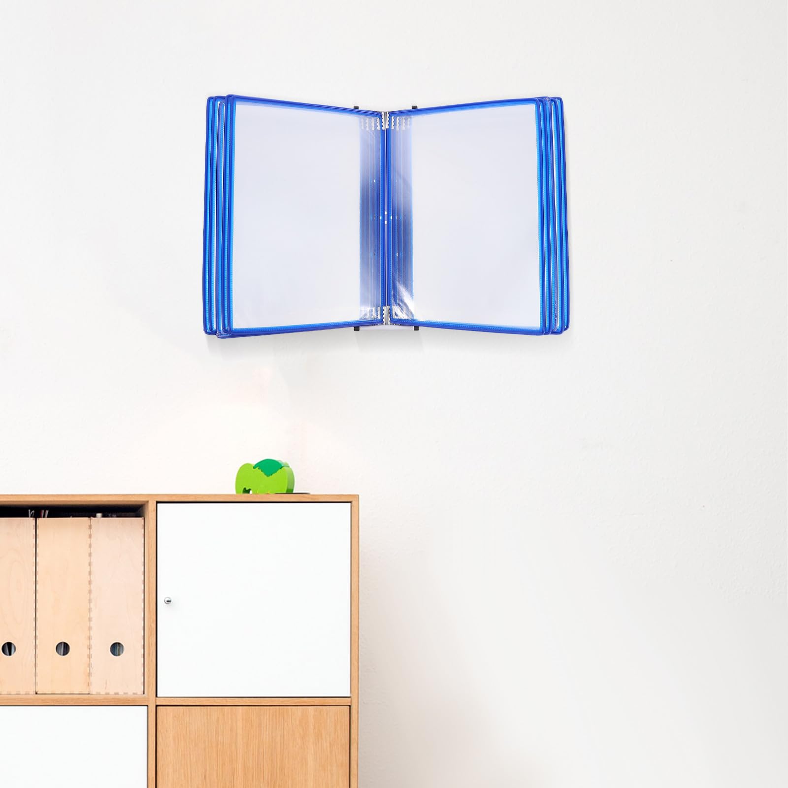 Wand Aktenorganizer A4 Hängend mit 10 Transparenten Fächern PVC Eisenrahmen Blaue Wandablage für Büro Schule Klinik
