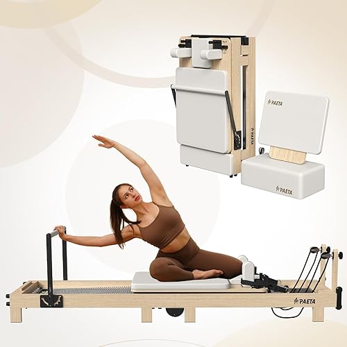 PAETA - Máquina reformadora de pilates plegable de madera de 92 pulgadas con resortes, máquinas de pilates para uso doméstico y estudio, equipo de