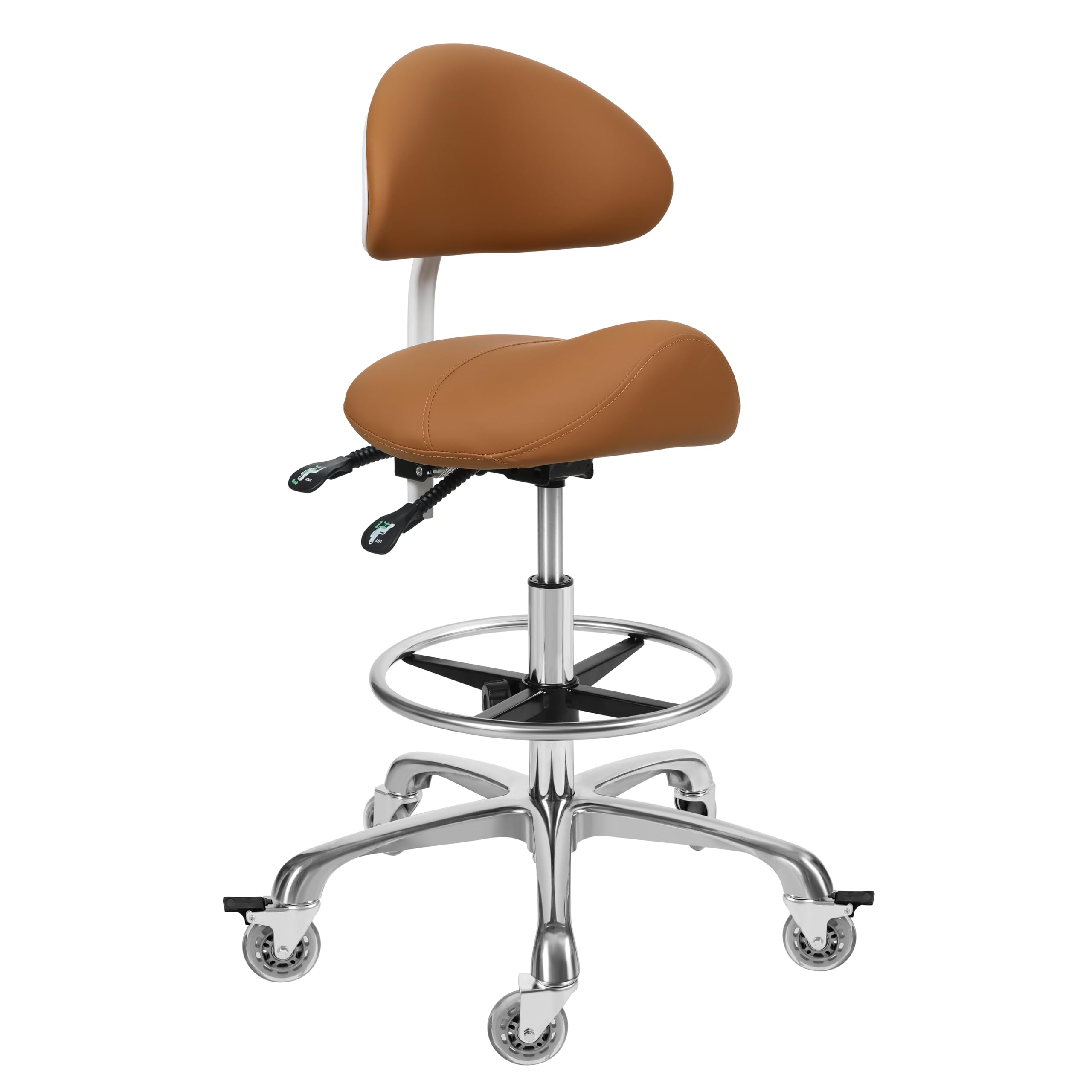 Saddle Stool Chair with Backrest and Footrest- Ergonomic Rolling Saddle Stools Hydraulic Swivel Adjustable Stool Esthetician Chair for Massage Beauty