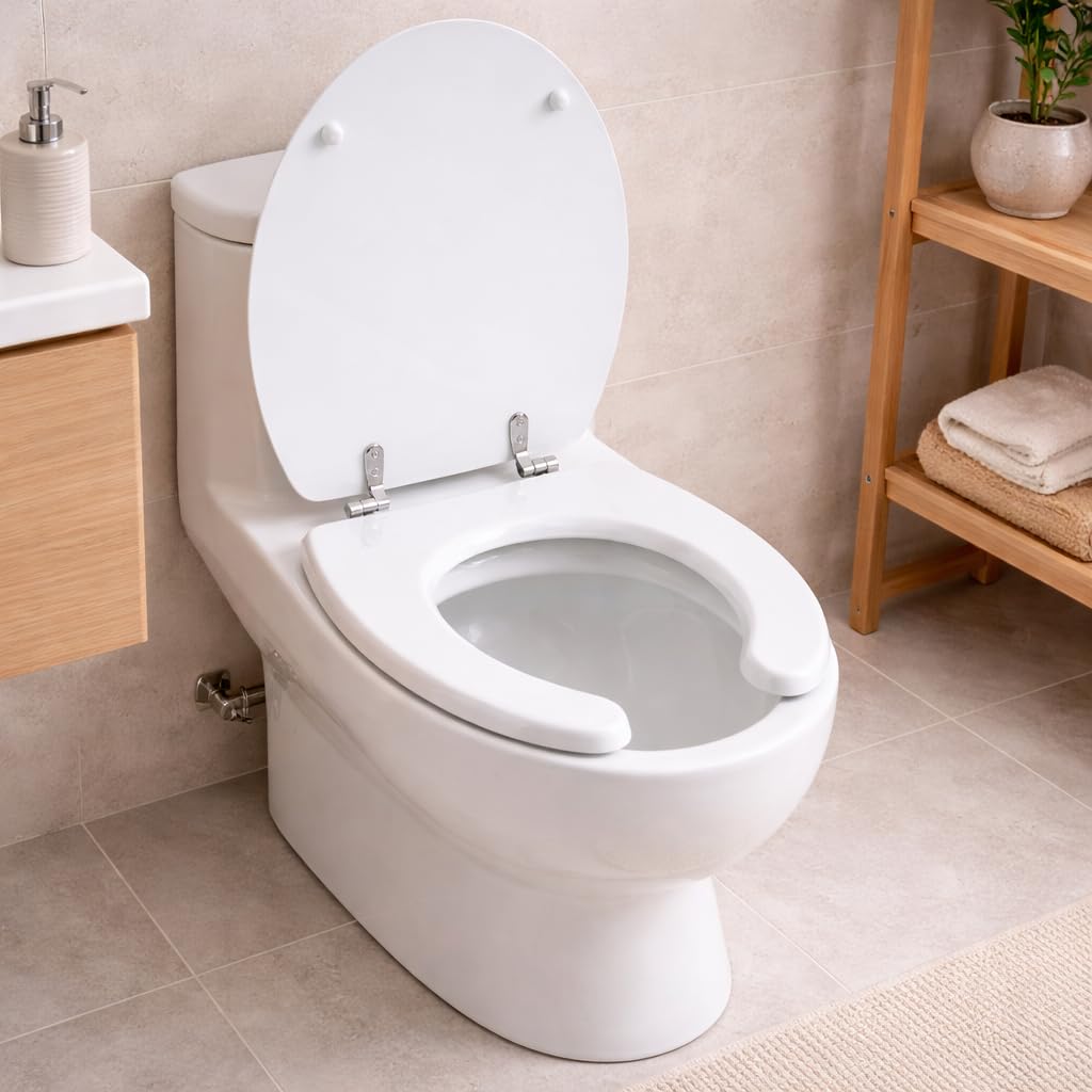Topolenashop Copriwater WC Disabili con Apertura Frontale 45x38 cm – Sedile Wc Ergonomico Universale in MDF con Cerniere Acciaio Inox, Copri Water per Anziani e Mobilità Ridotta | 69245