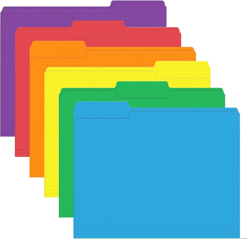 Colored File Folders, 120 Pack 1/3 Cut Tab File Folder, 6 Colors | Colored Manila Folder With Tabs for Filing and Organization, Letter Size, 1/3 Cut Tab, Sturdy with Tabs for Office Classroom