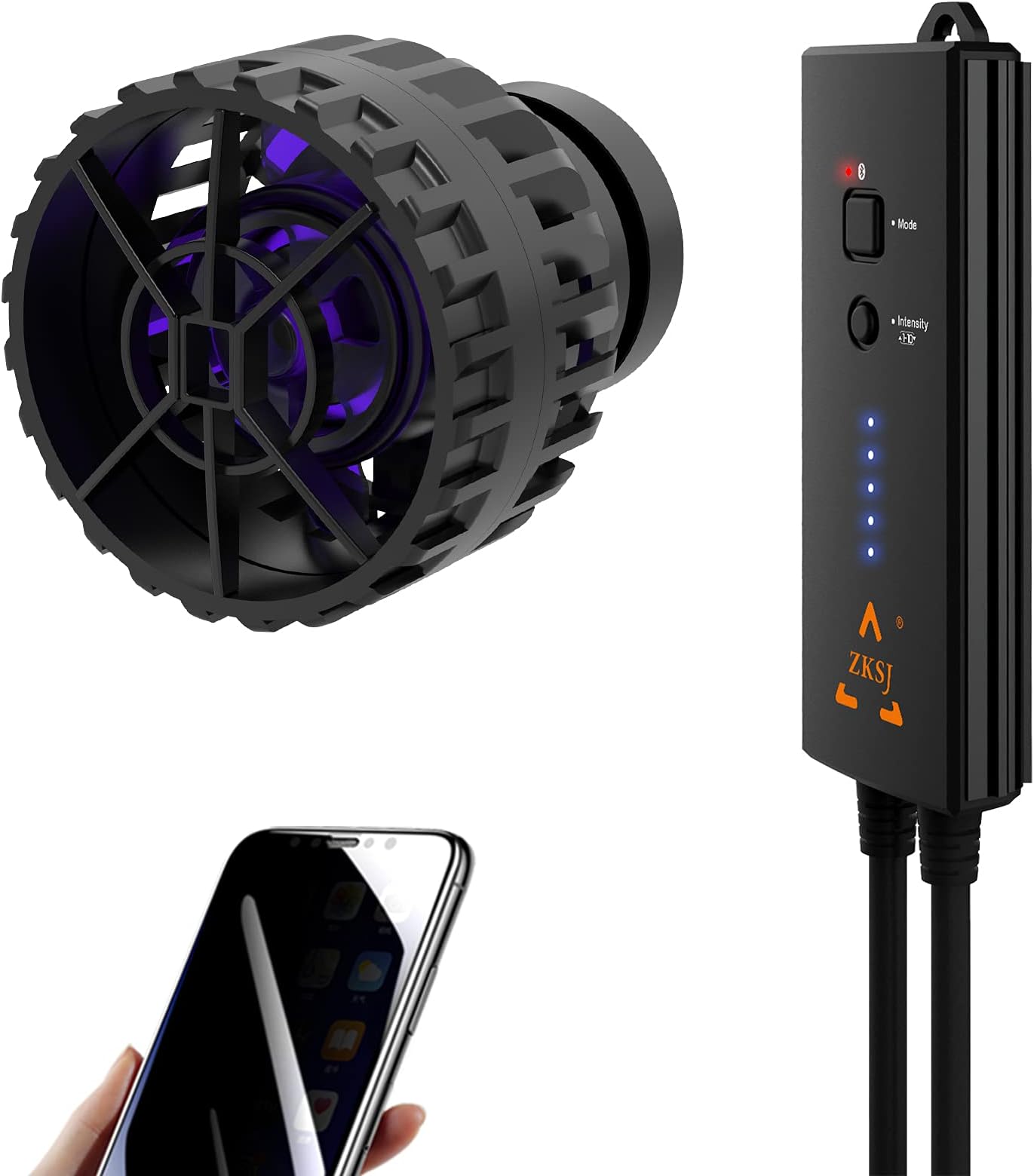 MagTool ZKSJ Slim Pro Aquarium Wave Pump, App Programmed DC Wave Maker with 10-Lev Speed and 3 Wave Patterns and 6 Wave Modes