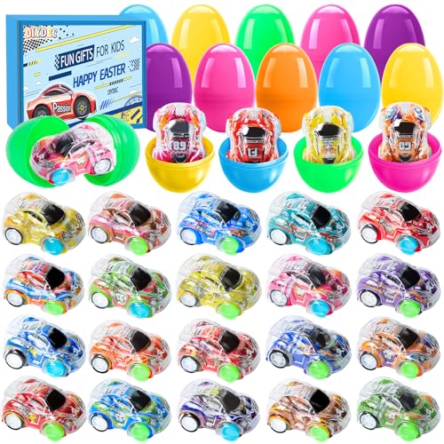 DIYDEC 36pcs Easter Pull Back Cars Filled with Eggs Mini Easter Race Cars for Kids Boys Car Toys for Basket Stuffers Party Favors Classroom Prizes Goodie Bags Fillers