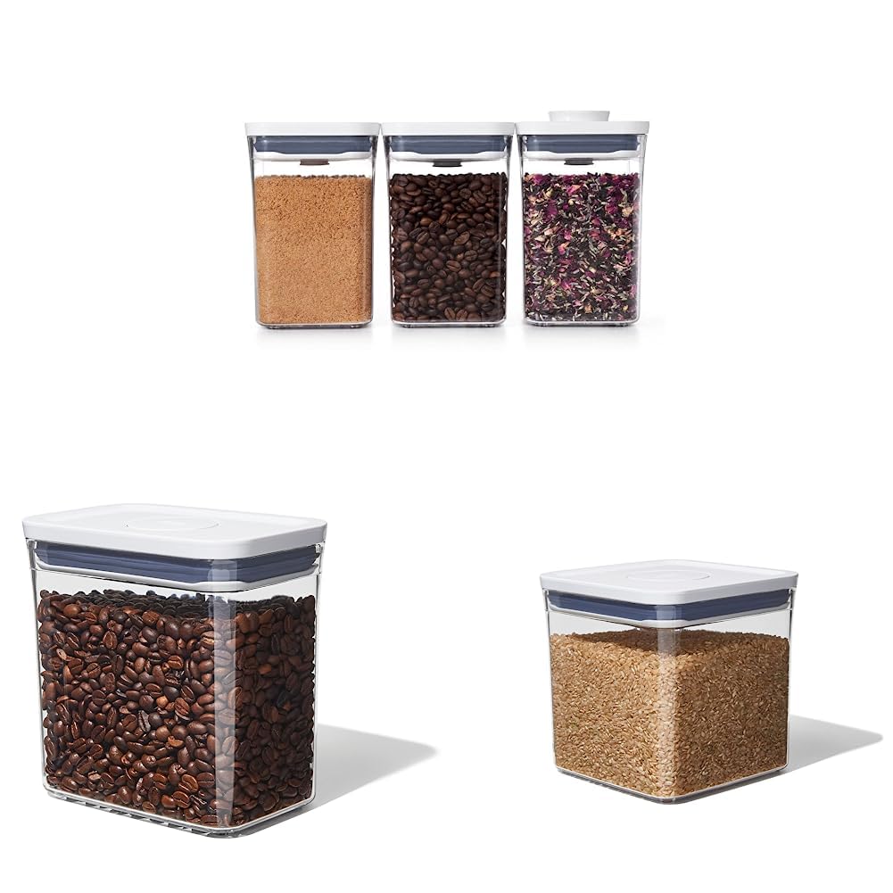 OXO Good Grips 3-PC Small Square Short POP Container Set, White - Airtight Food Storage - 2.8 Qt for Rice, Sugar and More