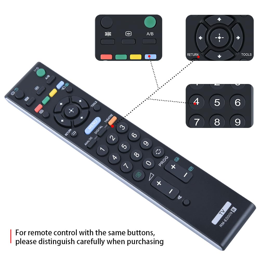 TCNOUMT Replacement Sony RM-ED009 Remote Control Compatible for Sony Bravia Smart LCD TV KDL-20S3060 KDL-32U3000 KDL-32V4000 KDL-37P3000 KDL-37P3020 KDL-40D3500 No Setup Required - Image 4