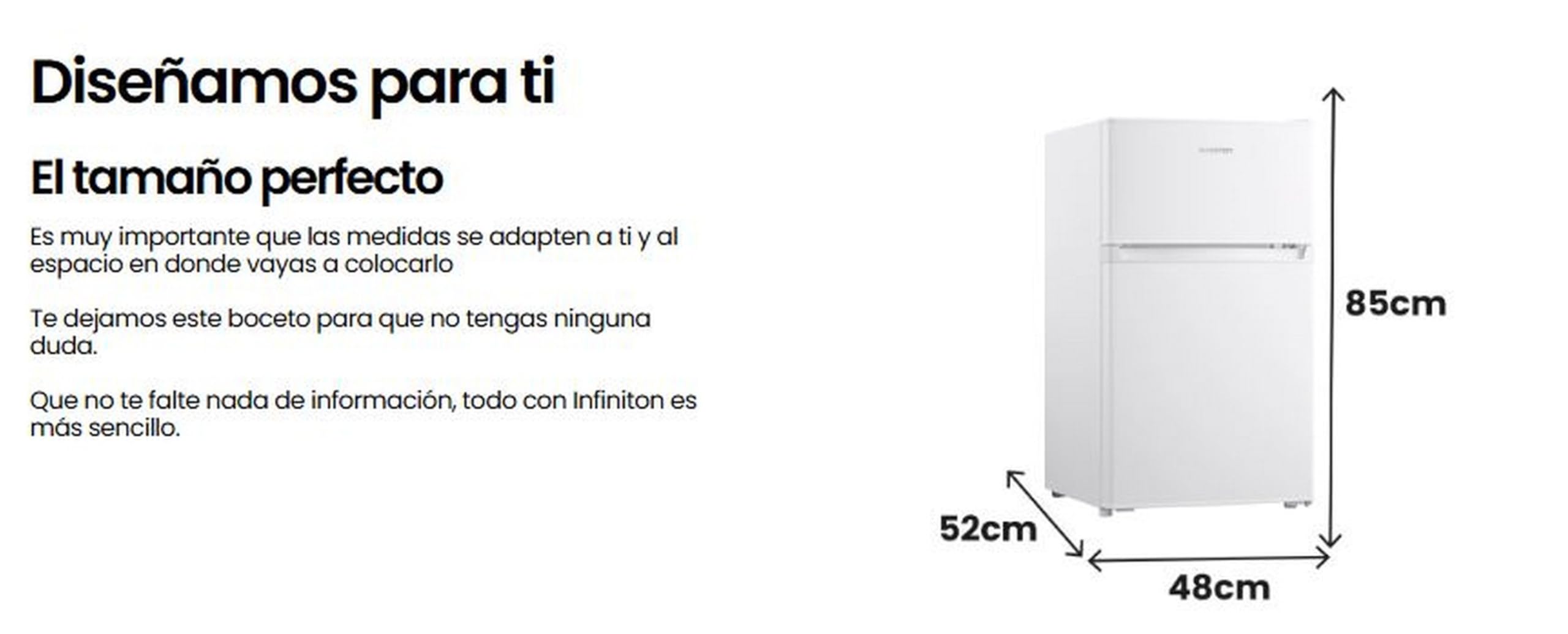 INFINITON Frigorifico Dos Puertas FG-85D8, 85 cm, 85 l, E, Blanco, Tirador Integrado, Luz LED (Blanco | FG-85D8WEH)