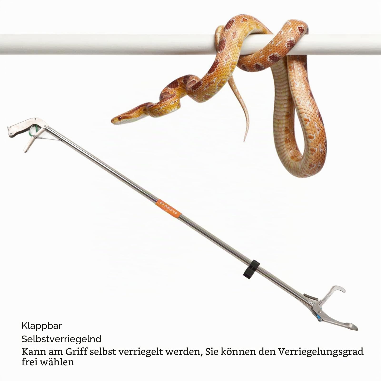 Schlangenzange, Faltbarer, Selbstverschließbarer Reptiliengreifer, Schlangengreifer aus Edelstahl, Schlangenfänger, Rassel, Breite Backen, Handhabungswerkzeug für Reptilienfänger